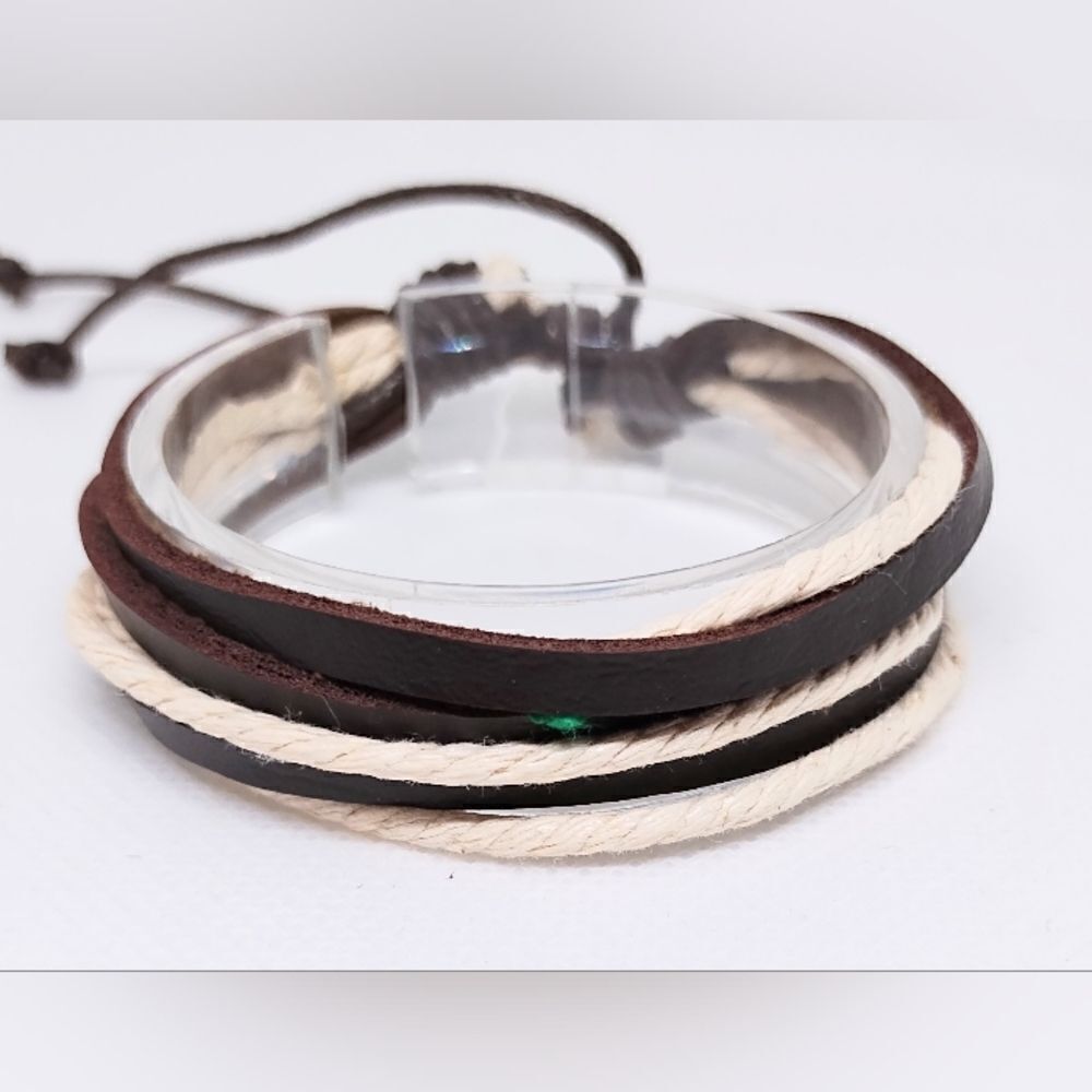 Men's leather bracelet layered‎ brown new e40